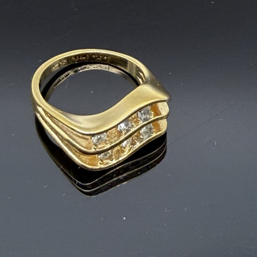 Vintage 14K HGE Wave Ring Clear Round Stones Gold Electroplate Size 5.5